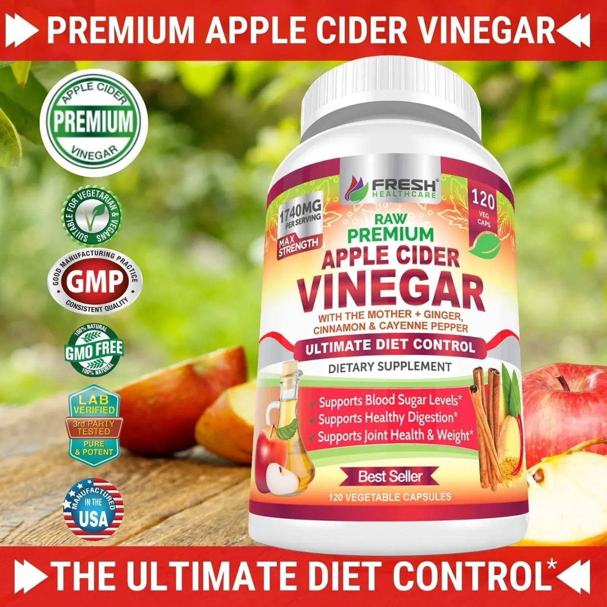FRESH HEALTHCARE - FRESH HEALTHCARE Premium Apple Cider Vinegar 120 Capsulas - The Red Vitamin MX - Suplementos Alimenticios - {{ shop.shopifyCountryName }}