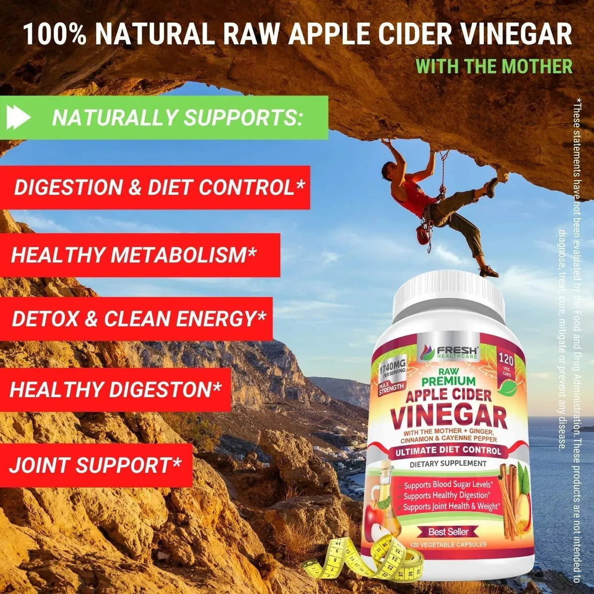 FRESH HEALTHCARE - FRESH HEALTHCARE Premium Apple Cider Vinegar 120 Capsulas - The Red Vitamin MX - Suplementos Alimenticios - {{ shop.shopifyCountryName }}
