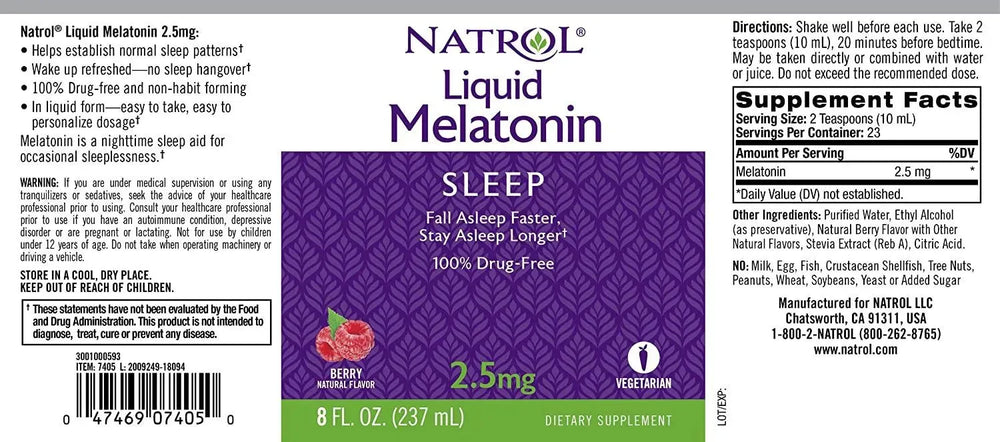 NATROL - Natrol Liquid Melatonin 2.5Mg. Berry 237Ml. - The Red Vitamin MX - Suplementos Alimenticios - {{ shop.shopifyCountryName }}