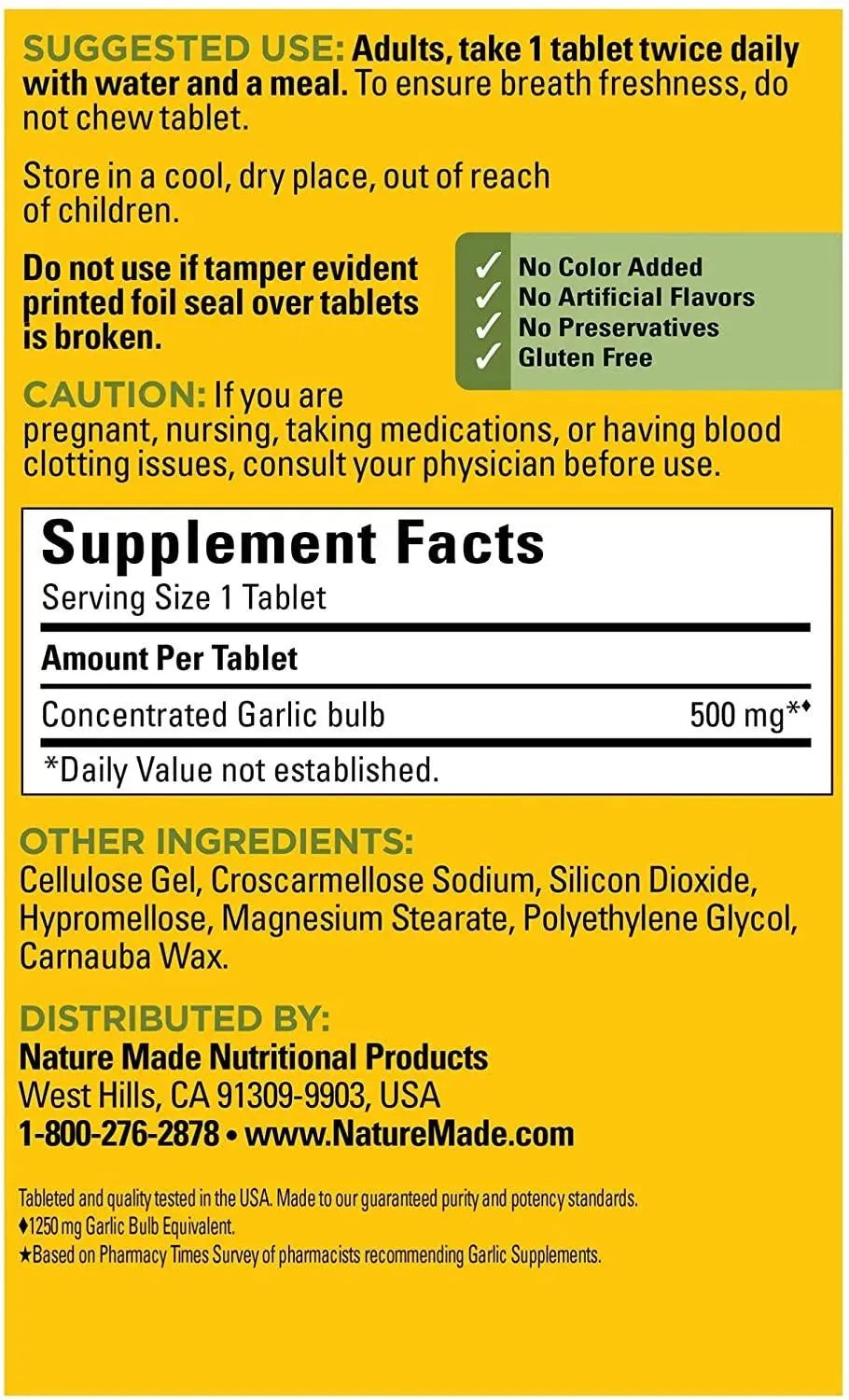 NATURE MADE - Nature Made Odor Control Garlic 1250Mg. 100 Tabletas - The Red Vitamin MX - Suplementos Alimenticios - {{ shop.shopifyCountryName }}