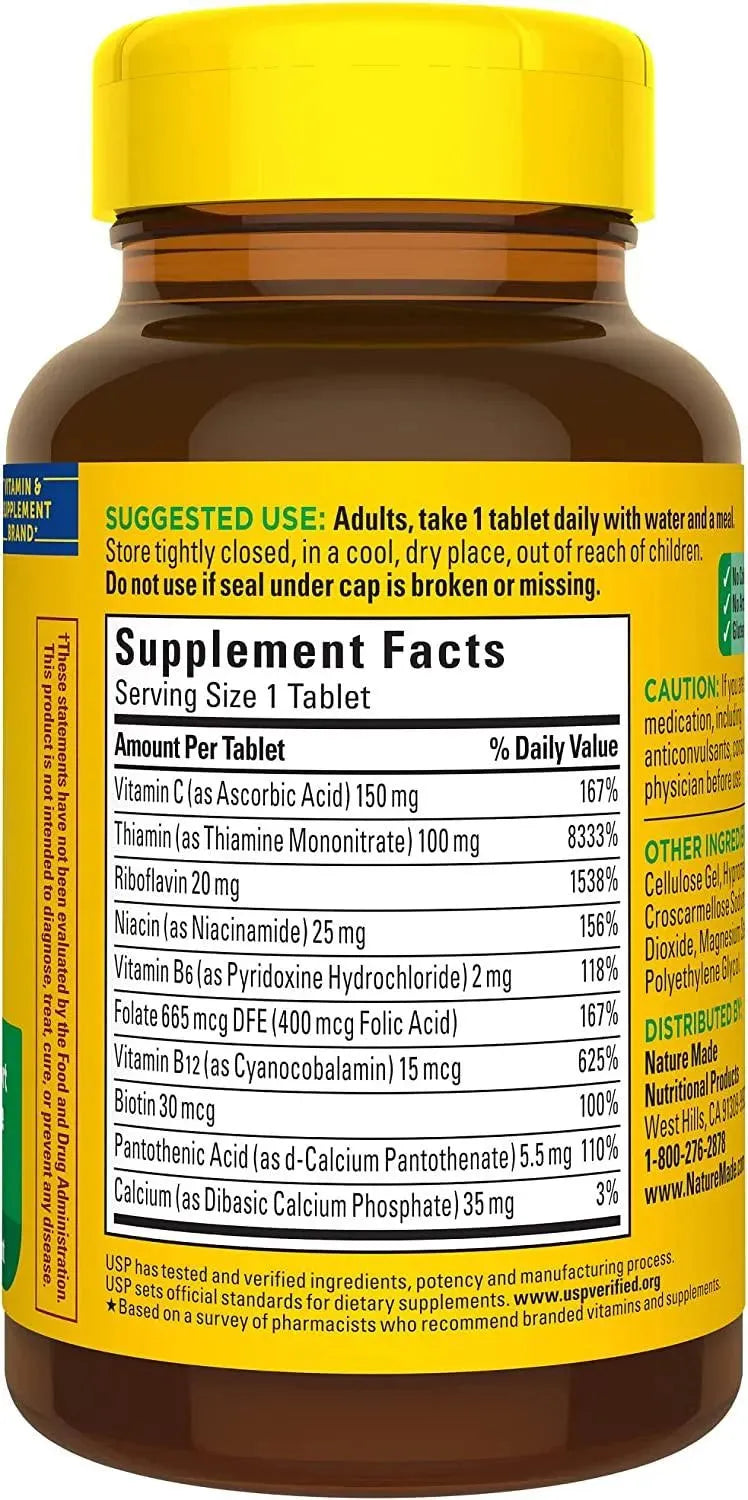 NATURE MADE - Nature Made Super B Complex with Vitamin C and Folic Acid 140 Tabletas - The Red Vitamin MX - Suplementos Alimenticios - {{ shop.shopifyCountryName }}