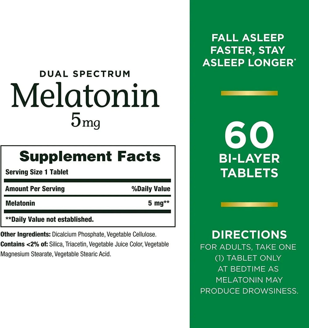 NATURE'S BOUNTY - Nature's Bounty Melatonin Dual Espectrum Bi-Layer 5Mg. 60 Tabletas - The Red Vitamin MX - Suplementos Alimenticios - {{ shop.shopifyCountryName }}