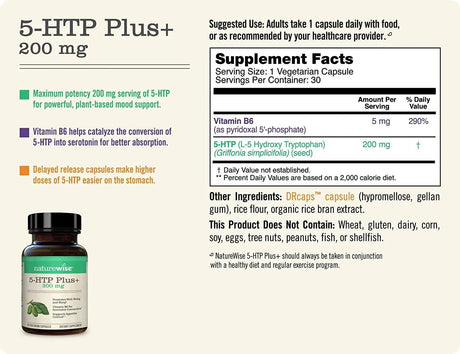 NATUREWISE - Naturewise 5-HTP Plus+ 200Mg. 30 Capsulas - The Red Vitamin MX - Suplementos Alimenticios - {{ shop.shopifyCountryName }}