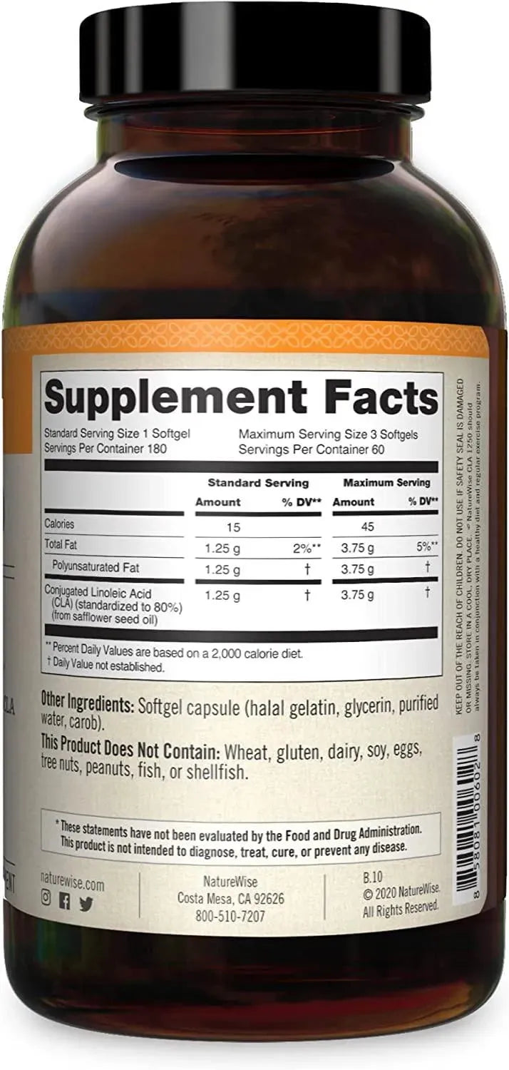 NATUREWISE - Naturewise CLA 1250 1000Mg. 180 Capsulas - The Red Vitamin MX - Suplementos Alimenticios - {{ shop.shopifyCountryName }}