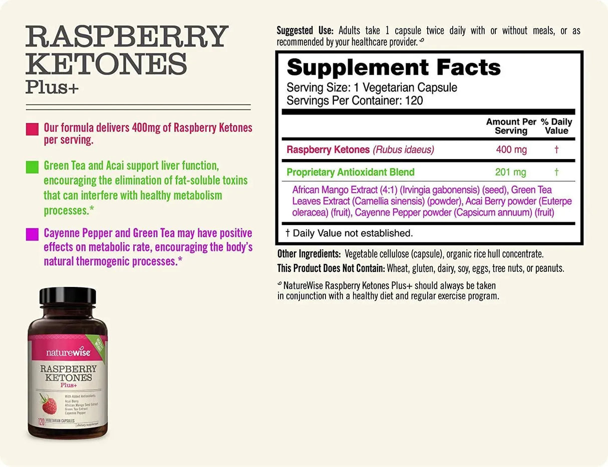 NATUREWISE - Naturewise Raspberry Ketones Plus+ 120 Capsulas - The Red Vitamin MX - Suplementos Alimenticios - {{ shop.shopifyCountryName }}