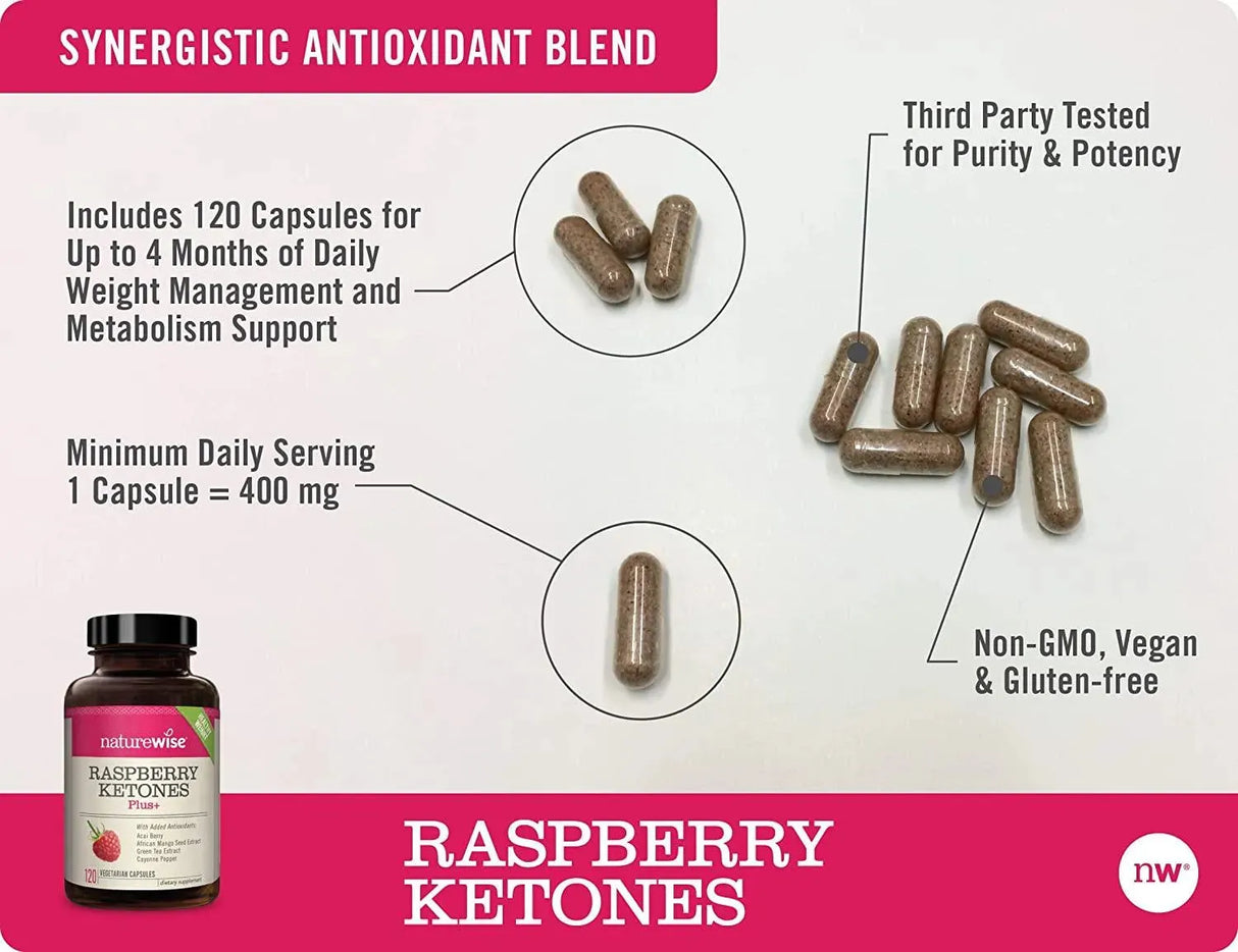 NATUREWISE - Naturewise Raspberry Ketones Plus+ 120 Capsulas - The Red Vitamin MX - Suplementos Alimenticios - {{ shop.shopifyCountryName }}