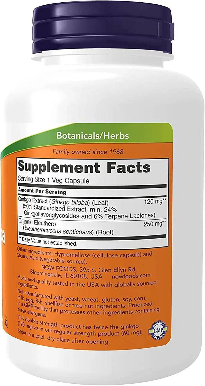 NOW SUPPLEMENTS - NOW Supplements Ginkgo Biloba 120Mg. Double Strength 200 Capsulas - The Red Vitamin MX - Suplementos Alimenticios - {{ shop.shopifyCountryName }}