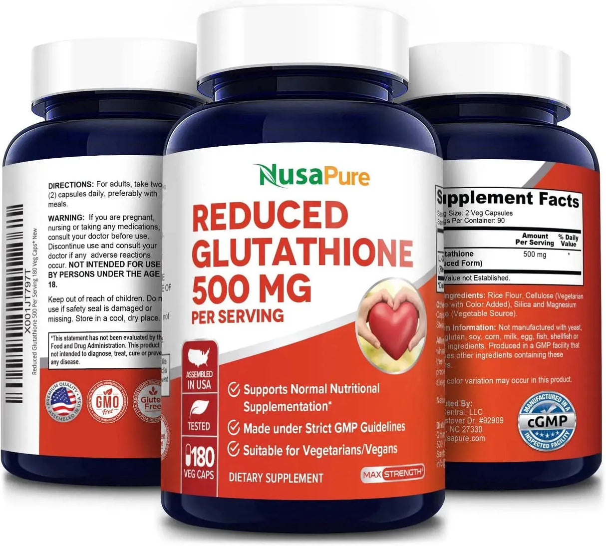 NUSAPURE - Nusapure Reduced Glutathione 500Mg. 180 Capsulas - The Red Vitamin MX - Suplementos Alimenticios - {{ shop.shopifyCountryName }}