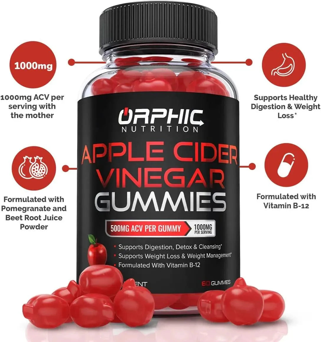 ORPHIC NUTRITION - ORPHIC NUTRITION Apple Cider Vinegar Gummies 60 Gomitas - The Red Vitamin MX - Suplementos Alimenticios - {{ shop.shopifyCountryName }}