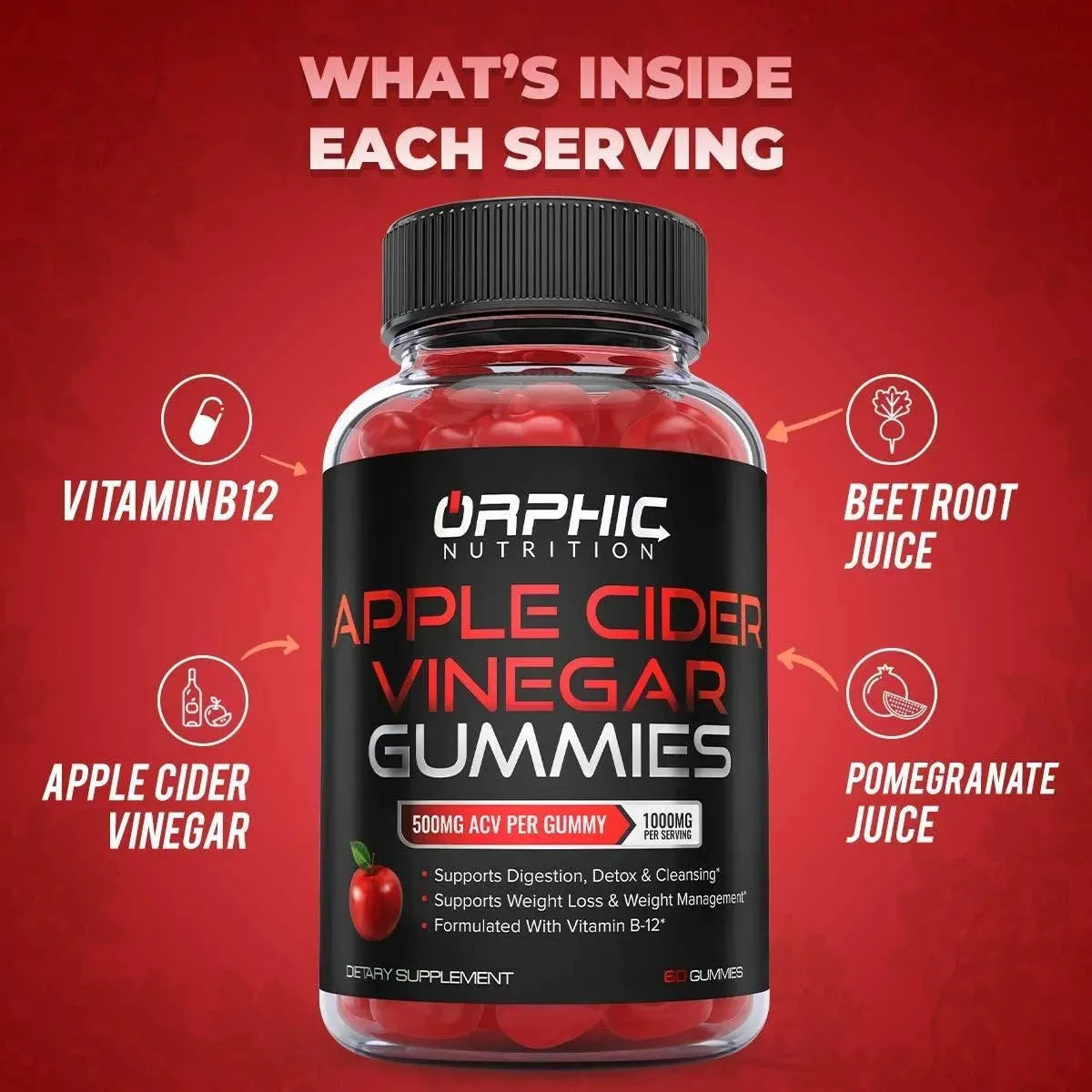 ORPHIC NUTRITION - ORPHIC NUTRITION Apple Cider Vinegar Gummies 60 Gomitas - The Red Vitamin MX - Suplementos Alimenticios - {{ shop.shopifyCountryName }}
