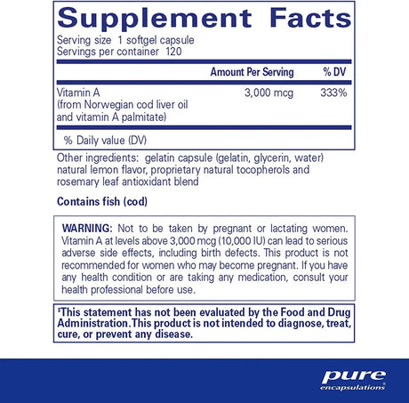 PURE ENCAPSULATIONS - Pure Encapsulations Vitamin A 10,000IU 120 Capsulas Blandas - The Red Vitamin MX - Suplementos Alimenticios - {{ shop.shopifyCountryName }}