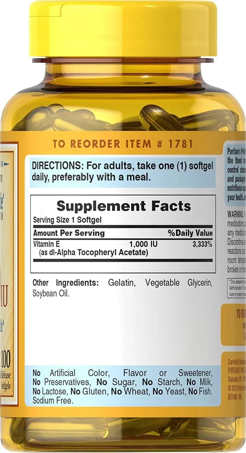 PURITAN'S PRIDE - Puritan´s Pride Vitamin E 450Mg. 1000IU 100 Capsulas - The Red Vitamin MX - Suplementos Alimenticios - {{ shop.shopifyCountryName }}