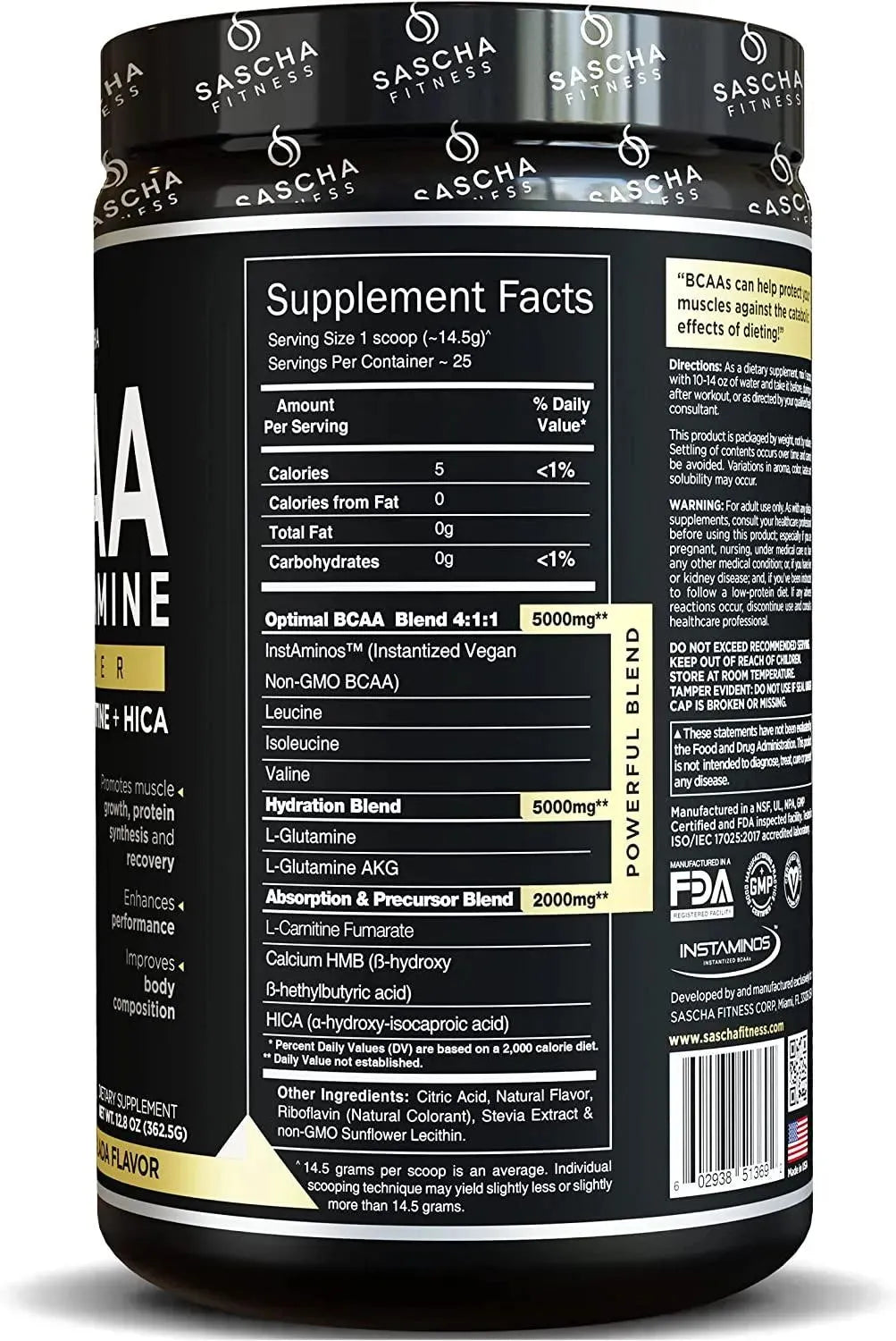 SASCHA FITNESS - Sascha Fitness BCAA + Glutamine Powder 12.8Oz. - The Red Vitamin MX - Suplementos Alimenticios - {{ shop.shopifyCountryName }}