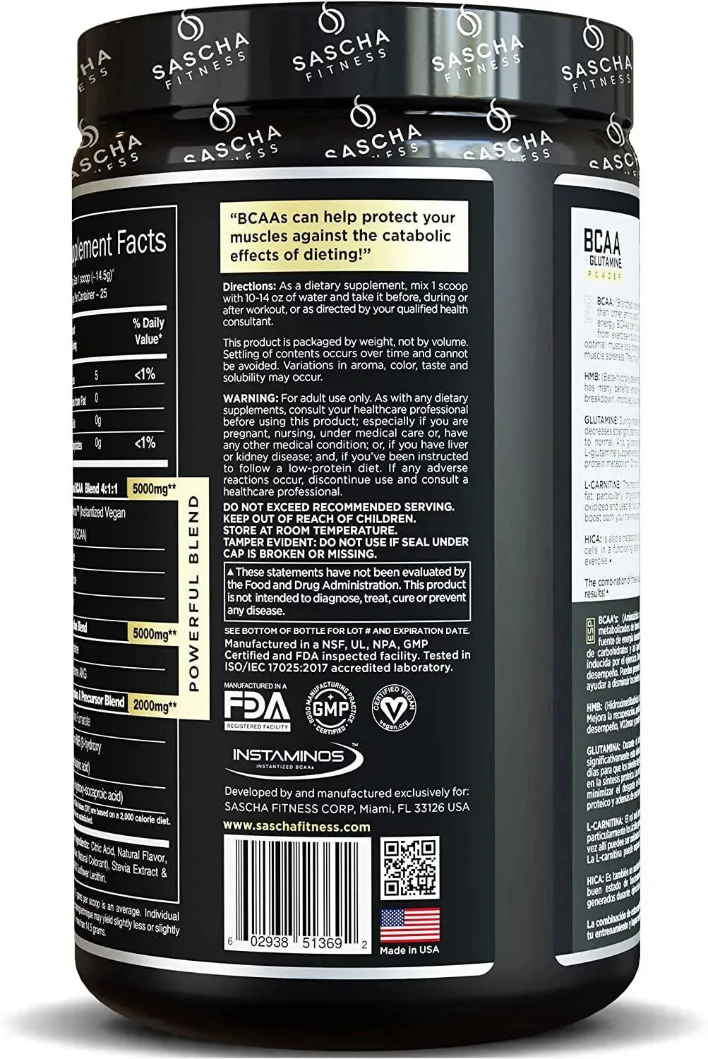 SASCHA FITNESS - Sascha Fitness BCAA + Glutamine Powder 12.8Oz. - The Red Vitamin MX - Suplementos Alimenticios - {{ shop.shopifyCountryName }}