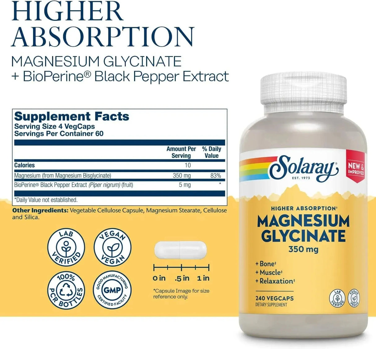 SOLARAY - Solaray Magnesium Glycinate 350Mg. 240 Capsulas - The Red Vitamin MX - Suplementos Alimenticios - {{ shop.shopifyCountryName }}