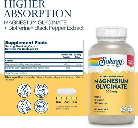 SOLARAY - Solaray Magnesium Glycinate 350Mg. 240 Capsulas - The Red Vitamin MX - Suplementos Alimenticios - {{ shop.shopifyCountryName }}