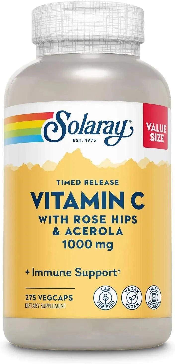 SOLARAY - Solaray Vitamin C 1000mg Timed Release Capsules with Rose Hips & Acerola Bioflavonoids 275 Capsulas - The Red Vitamin MX - Suplementos Alimenticios - {{ shop.shopifyCountryName }}