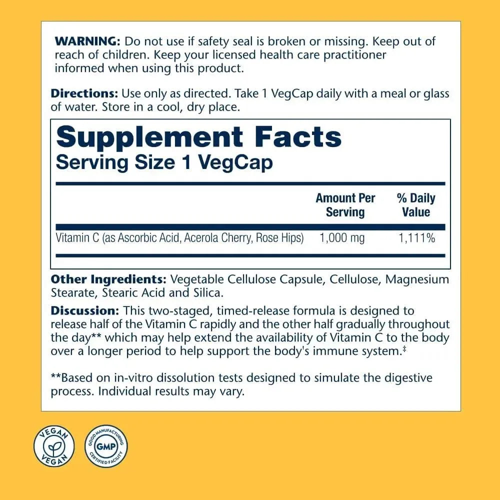 SOLARAY - Solaray Vitamin C 1000mg Timed Release Capsules with Rose Hips & Acerola Bioflavonoids 275 Capsulas - The Red Vitamin MX - Suplementos Alimenticios - {{ shop.shopifyCountryName }}