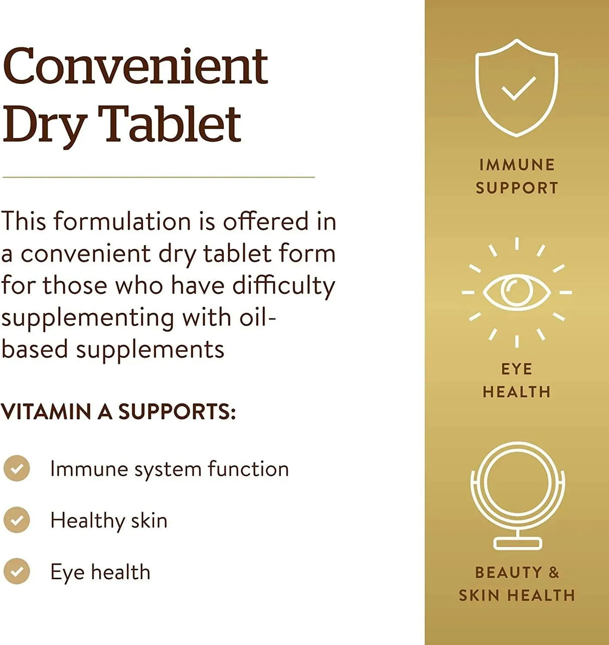 SOLGAR - Solgar Dry Vitamin A 5000IU 100 Tabletas - The Red Vitamin MX - Suplementos Alimenticios - {{ shop.shopifyCountryName }}