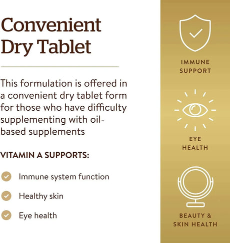 SOLGAR - Solgar Dry Vitamin A 5000IU 100 Tabletas - The Red Vitamin MX - Suplementos Alimenticios - {{ shop.shopifyCountryName }}