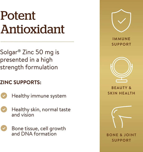 SOLGAR - Solgar Zinc 50Mg. 100 Tabletas - The Red Vitamin MX - Suplementos Alimenticios - {{ shop.shopifyCountryName }}