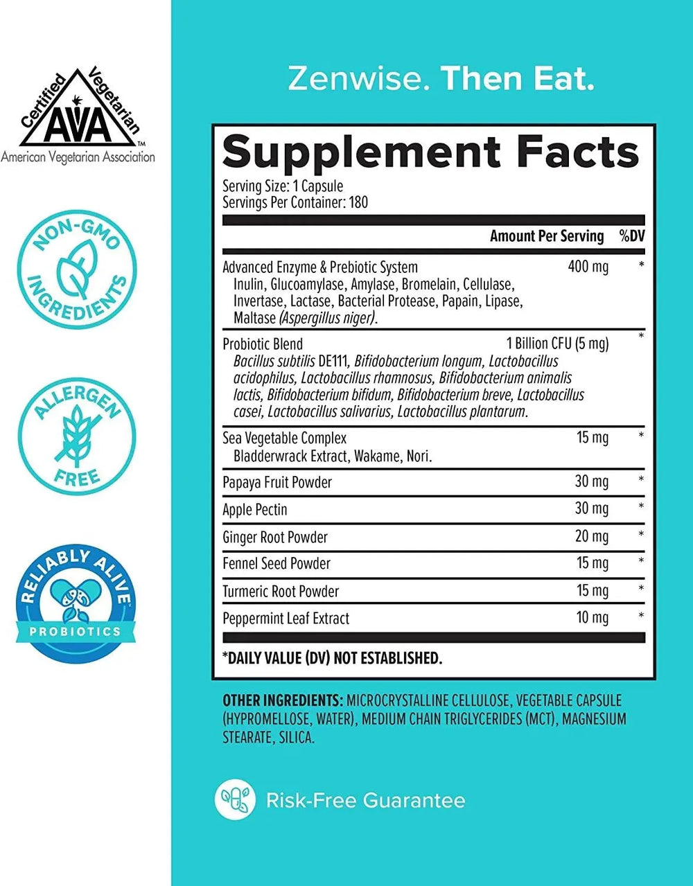 ZENWISE HEALTH - Zenwise Probiotic Digestive Multi Enzymes 180 Capsulas - The Red Vitamin MX - Suplementos Alimenticios - {{ shop.shopifyCountryName }}