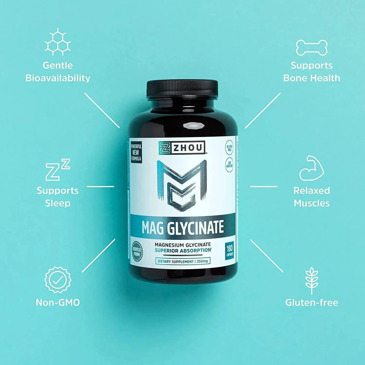 ZHOU - Zhou Magnesium Mag Glycinate Complex 350Mg. 180 Capsulas - The Red Vitamin MX - Suplementos Alimenticios - {{ shop.shopifyCountryName }}