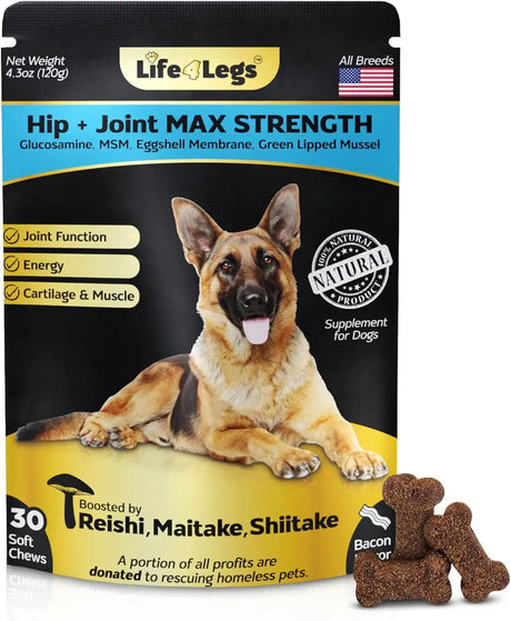 LIFE4LEGS - Life4Legs Soft Chews Hip and Joint Supplement for Dogs Bacon Flavor 30 Masticables - The Red Vitamin MX - Cuidado De Cadera Y Articulaciones Para Perros - {{ shop.shopifyCountryName }}