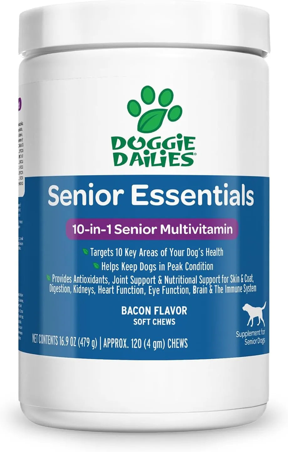 DOGGIE DAILIES - Doggie Dailies Senior Essentials Multivitamin for Dogs Bacon Flavor 120 Masticables - The Red Vitamin MX - Multivitamínicos Para Perros - {{ shop.shopifyCountryName }}