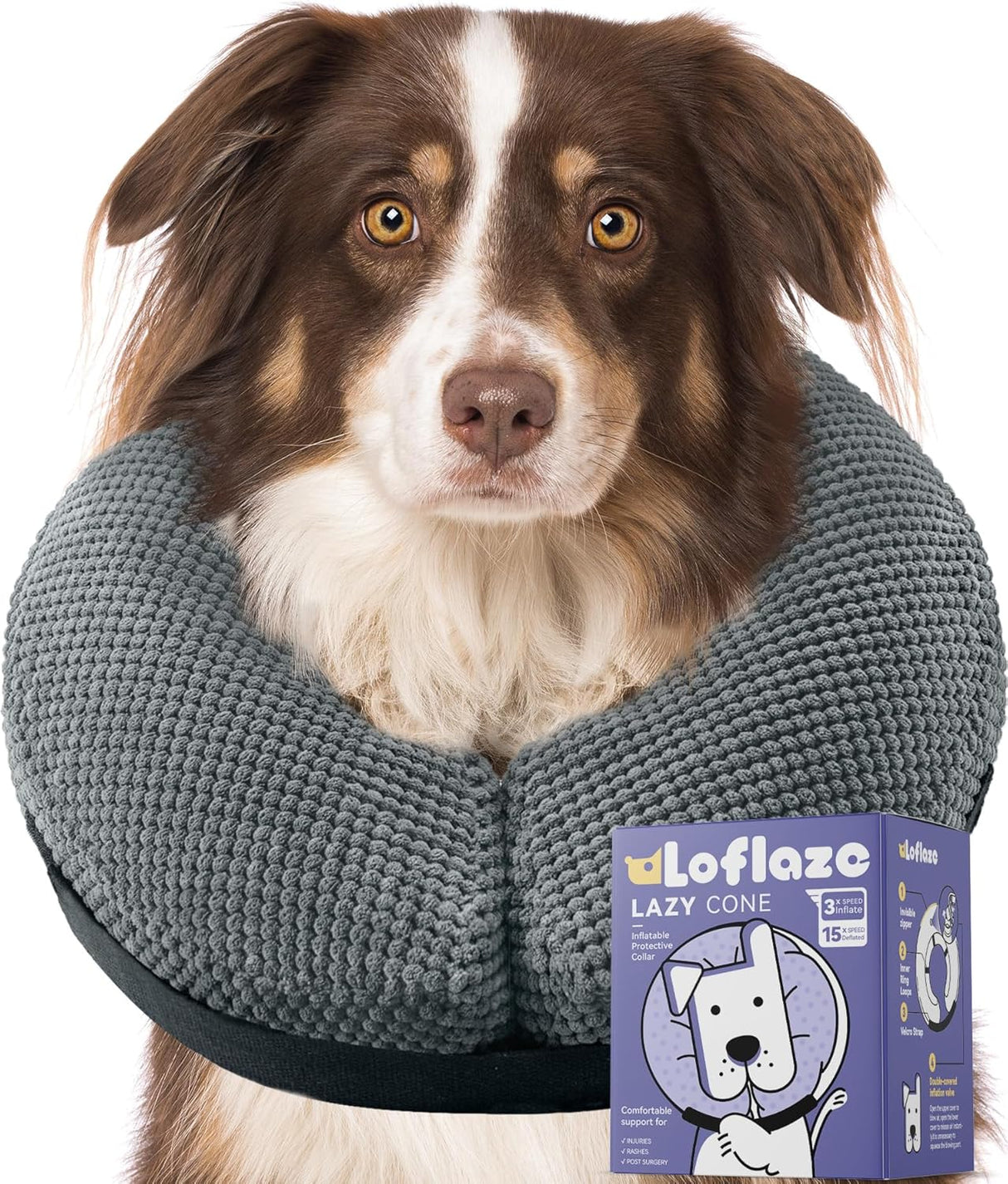 Loflaze Soft Inflatable Dog Cone Collar GREY XLARGE