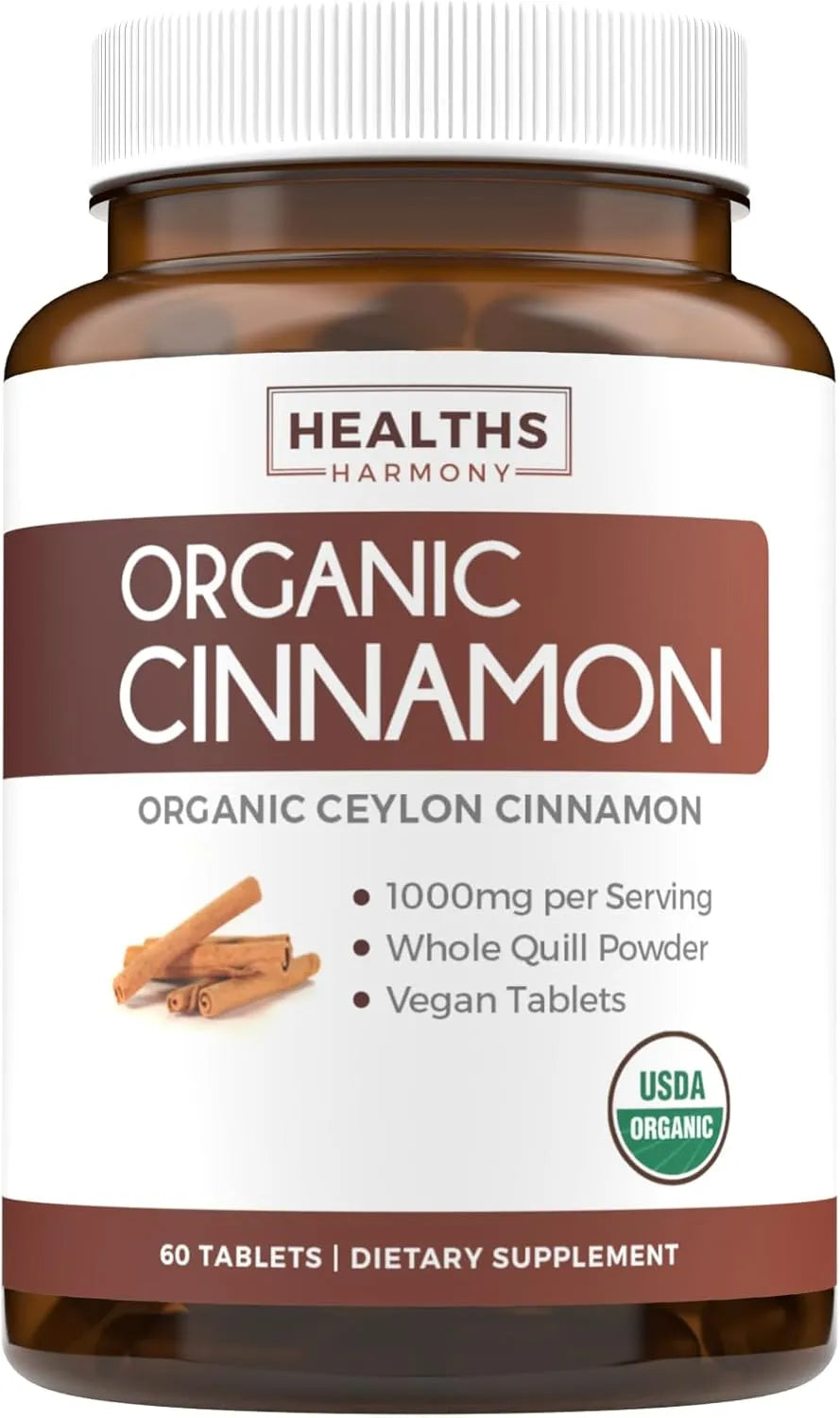 HEALTHS HARMONY - Healths Harmony USDA Organic Ceylon Cinnamon 1000Mg. 60 Tabletas - The Red Vitamin MX - Suplementos Alimenticios - {{ shop.shopifyCountryName }}