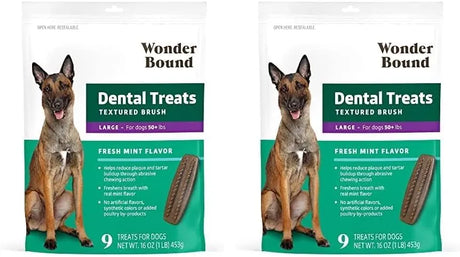 WONDER BOUND - Wonder Bound Dog Dental Treats for Large Dogs Over 50 lbs Fresh Mint Flavor 9 Piezas 2 Pack - The Red Vitamin MX - Cuidado Dental Para Perros - {{ shop.shopifyCountryName }}
