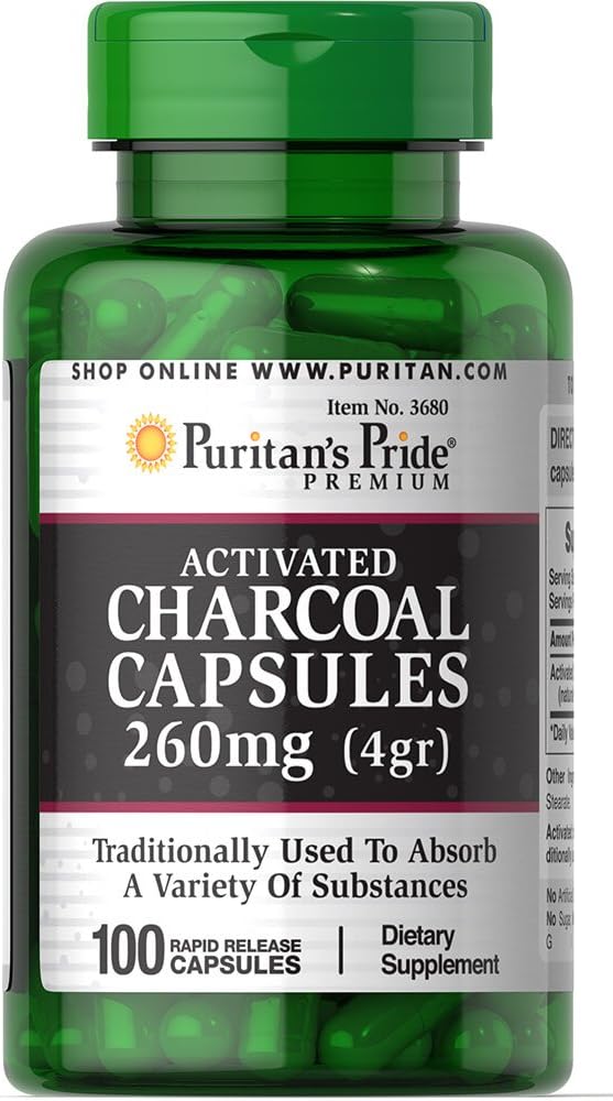 Puritan's Pride Charcoal Activated 260Mg. 100 Capsulas