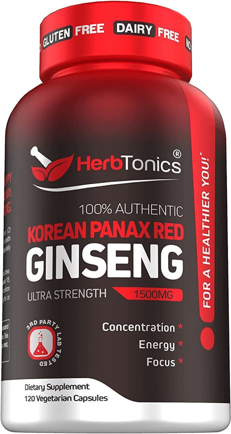 Herbtonics High Strength Ginseng Korean Red Panax Extract 1500Mg. 120 Capsulas - The Red Vitamin MX - Suplementos Alimenticios - HERBTONICS