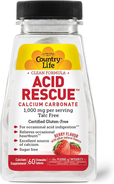 COUNTRY LIFE - Country Life Acid Rescue Calcium Carbonate Berry Flavor 60 Tabletas Masticables - The Red Vitamin MX - Suplementos Alimenticios - {{ shop.shopifyCountryName }}