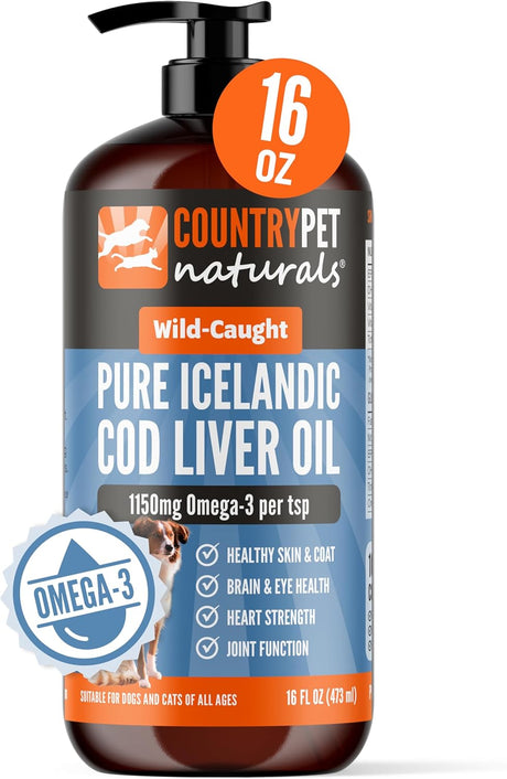 COUNTRYPET NATURALS - CountryPet Naturals Wild Caught Pure Cod Liver Oil 16 Fl.Oz. - The Red Vitamin MX - Aceite De Pescado Para Perros - {{ shop.shopifyCountryName }}