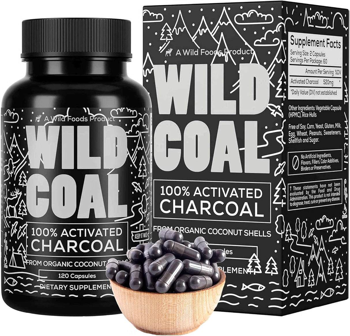 Wild Foods Activated Charcoal 120 Capsulas