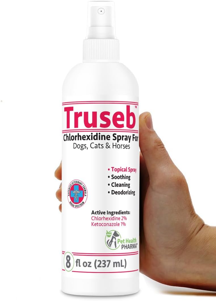 Truseb All Natural Chlorhexidin Sprays Topical Ketoconazole and Chlorhexidine Spray for Dogs, Cats & Horses 8 Fl.Oz.