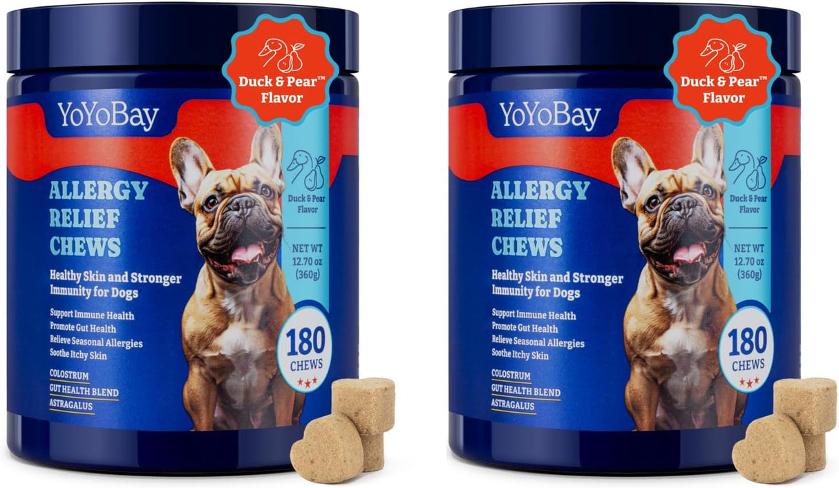 YoYoBay Dog Allergy Relief Chews Duck & Pear 180 Masticables 2 Pack