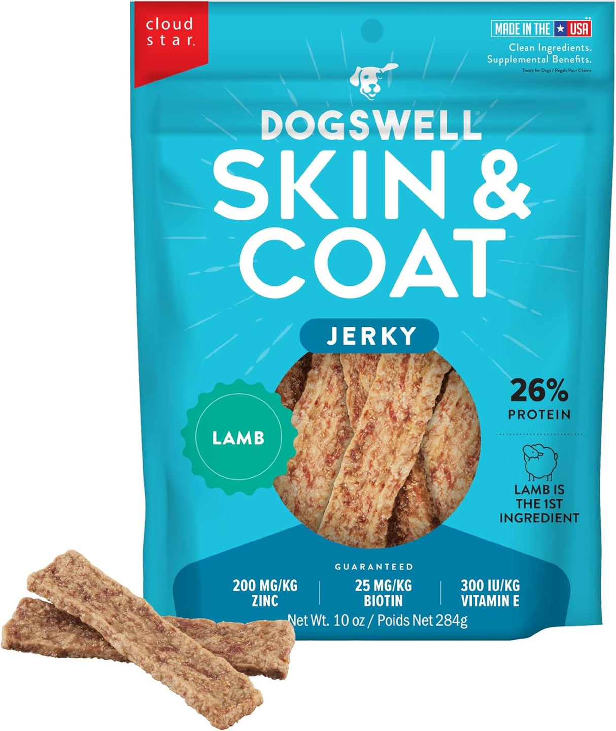 Dogswell Skin & Coat Jerky Dog Treats Lamb 284Gr.