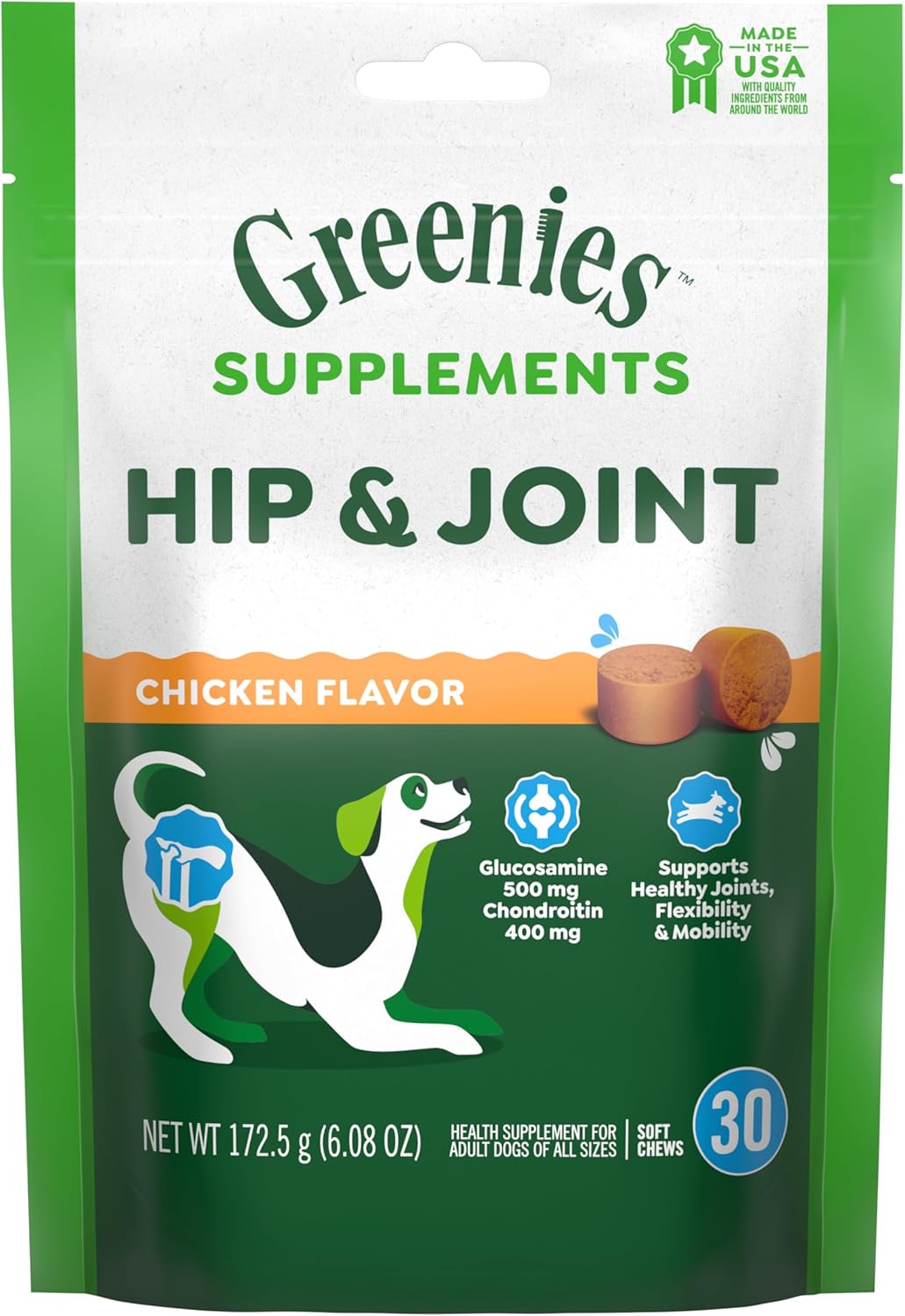 Greenies Supplements Hip and Joint Supplements for Dogs Chicken Flavor 30 Masticables