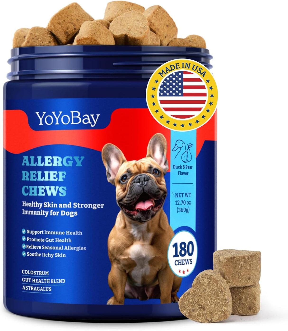 YoYoBay Dog Allergy Relief Chews Duck & Pear 180 Masticables