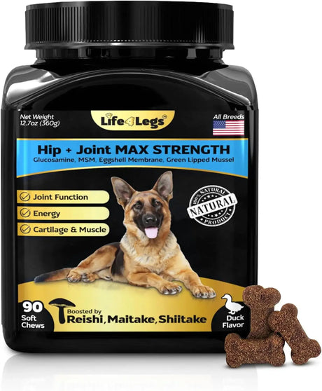 LIFE4LEGS - Life4Legs Soft Chews Hip and Joint Supplement for Dogs Duck Flavor 90 Masticables - The Red Vitamin MX - Cuidado De Cadera Y Articulaciones Para Perros - {{ shop.shopifyCountryName }}