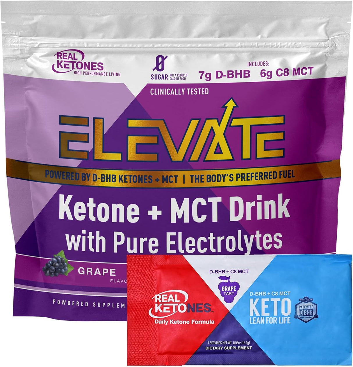 Real Ketones MCT & BHB Exogenous Ketones Drink Mix Grape 30 Paquetes