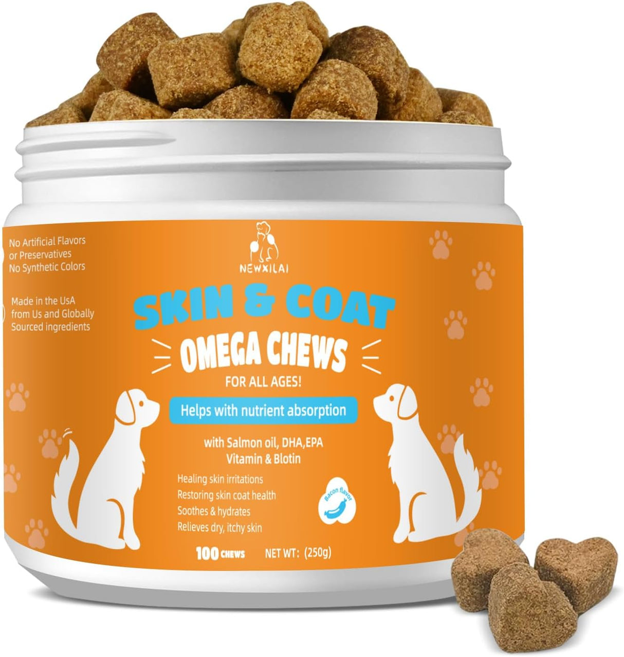 NEWXILAI Skin and Coat Chews for Dogs 100 Masticables