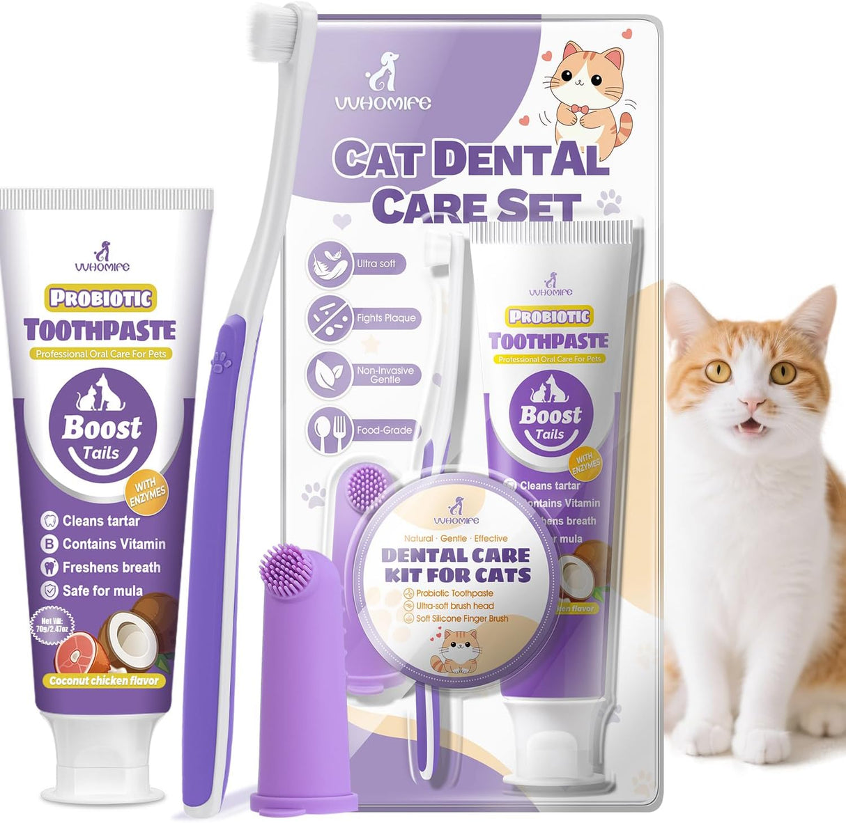 VVHOMIFE Cat Toothbrush and Toothpaste Kit