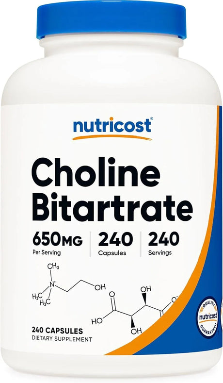 NUTRICOST - Nutricost Choline Bitartrate 650Mg. 240 Capsulas - The Red Vitamin MX - Suplementos Alimenticios - {{ shop.shopifyCountryName }}