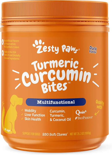 ZESTY PAWS - Zesty Paws Turmeric Curcumin for Dogs Duck Flavor 250 Masticables - The Red Vitamin MX - Cuidado De Cadera Y Articulaciones Para Perros - {{ shop.shopifyCountryName }}