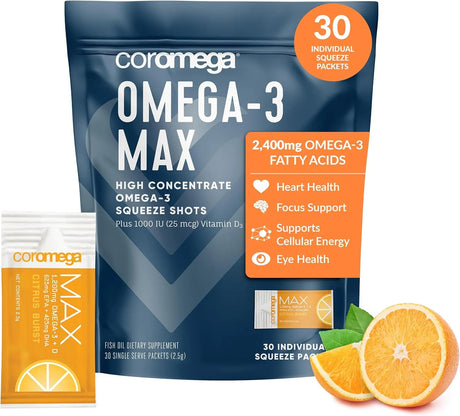 COROMEGA - Coromega MAX High Concentrate Omega 3 Fish Oil 2400Mg. Citrus Burst 30 Paquetes - The Red Vitamin MX - Suplementos Alimenticios - {{ shop.shopifyCountryName }}