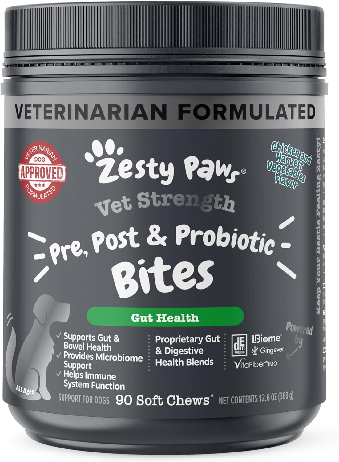 Zesty Paws Pre, Post & Probiotic Bites Chicken & Vegetable 90 Masticables